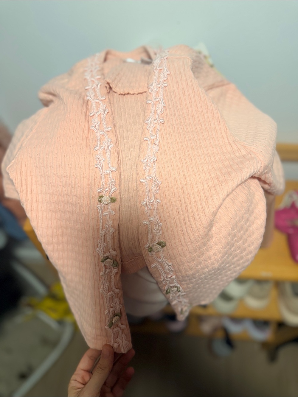 Women's Blush Pink Embroidered Knit Cardigan